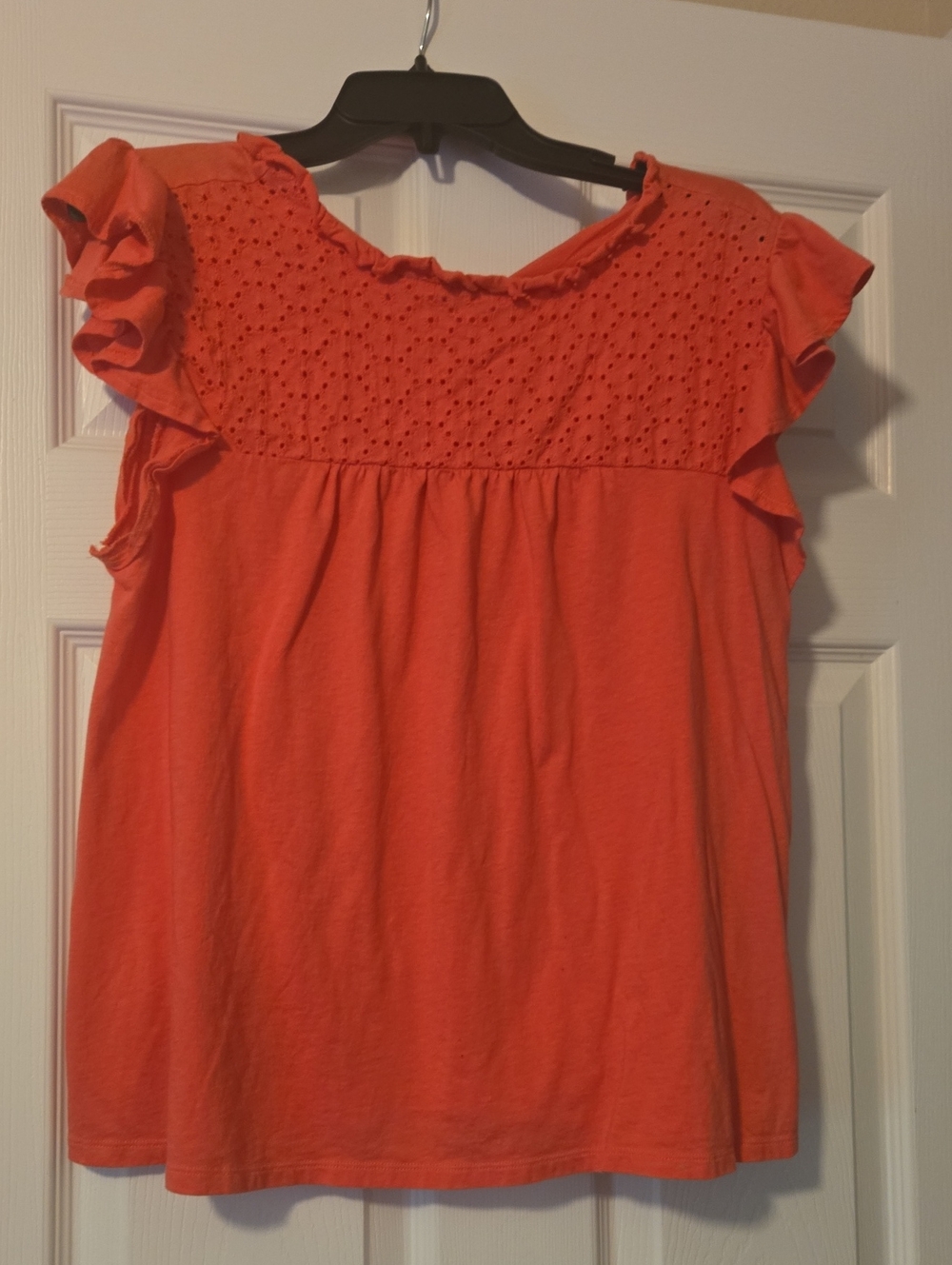 LOFT Coral Eyelet Yoke Flutter Sleeve Top